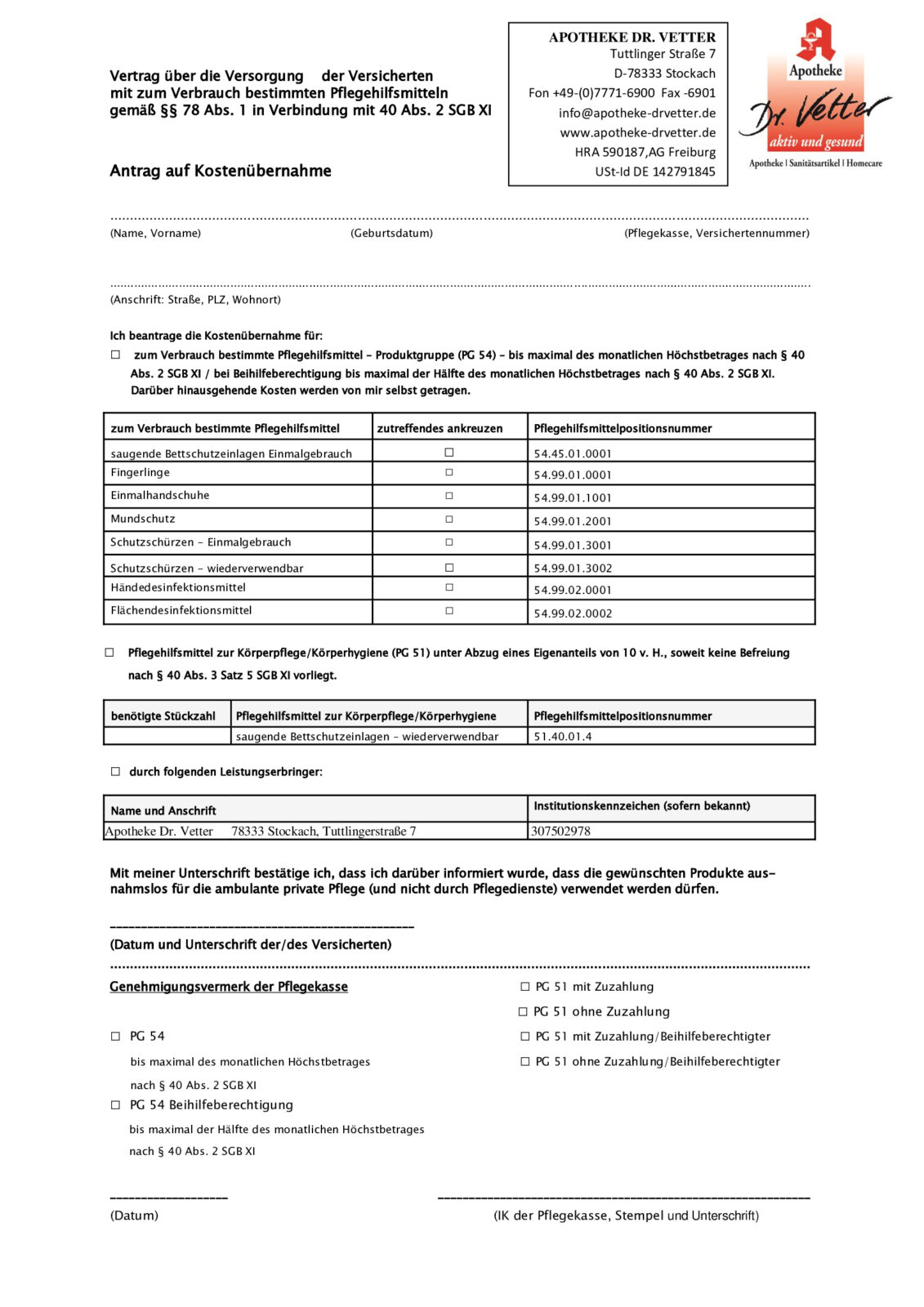 Antrag DrVetter-Pflegebox - Apotheke Dr. VetterApotheke Dr. Vetter
